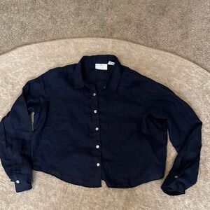 Cynthia Rowley Navy Button-Front Long Sleeve Blouse